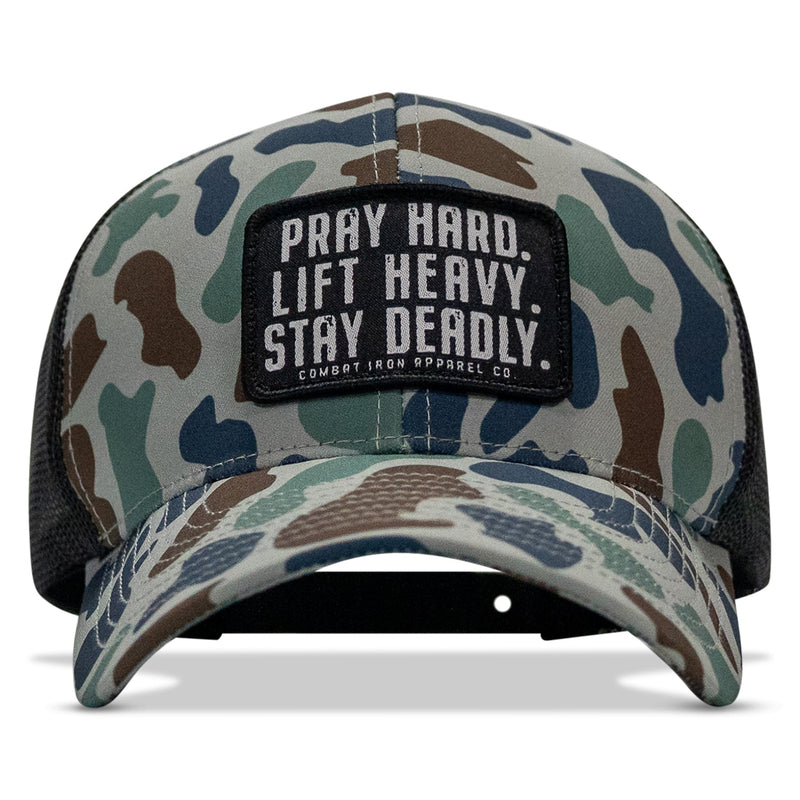 Load image into Gallery viewer, Pray Hard. Lift Heavy. Stay Deadly. Patch Snapback
