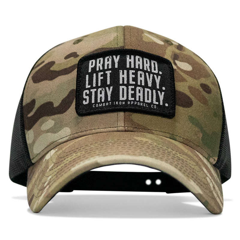 Load image into Gallery viewer, Pray Hard. Lift Heavy. Stay Deadly. Patch Snapback
