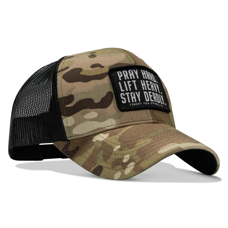 Load image into Gallery viewer, Pray Hard. Lift Heavy. Stay Deadly. Patch Snapback
