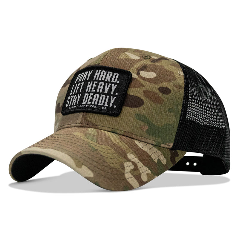 Load image into Gallery viewer, Pray Hard. Lift Heavy. Stay Deadly. Patch Snapback
