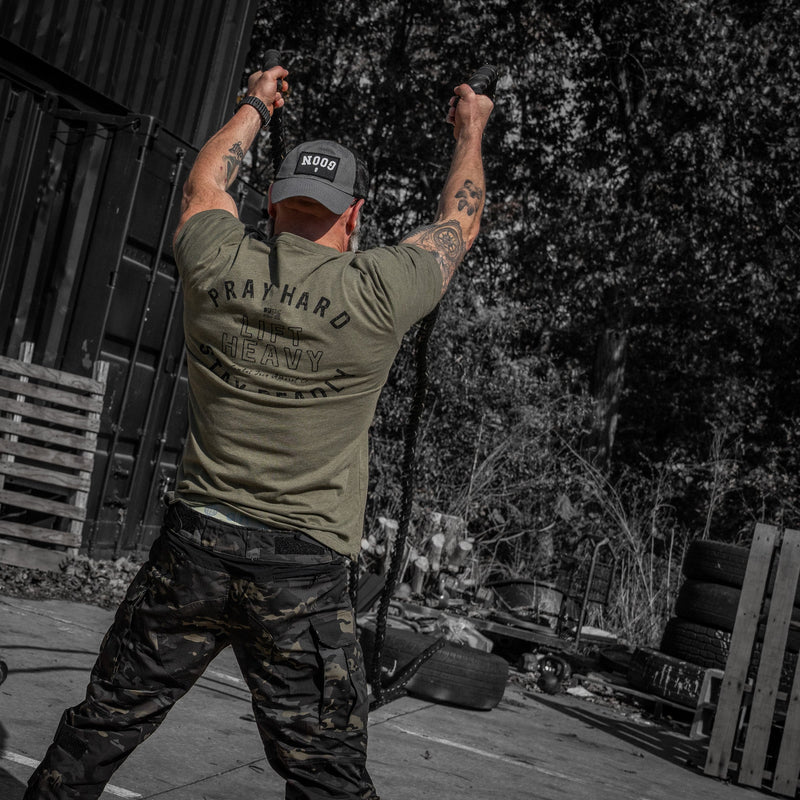 Load image into Gallery viewer, Pray Hard. Lift Heavy. Stay Deadly. Men's T-Shirt
