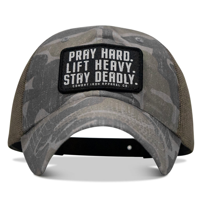 Load image into Gallery viewer, Pray Hard. Lift Heavy. Stay Deadly. Patch Tactical Ripstop Mesh Snapback Hat
