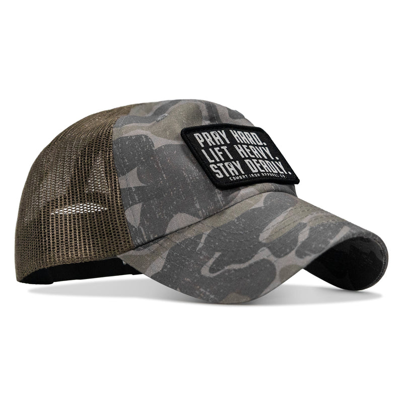 Load image into Gallery viewer, Pray Hard. Lift Heavy. Stay Deadly. Patch Tactical Ripstop Mesh Snapback Hat
