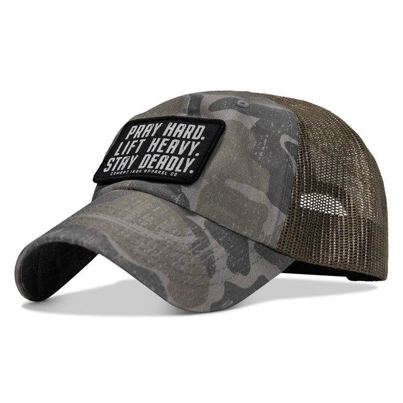 Load image into Gallery viewer, Pray Hard. Lift Heavy. Stay Deadly. Patch Tactical Ripstop Mesh Snapback Hat
