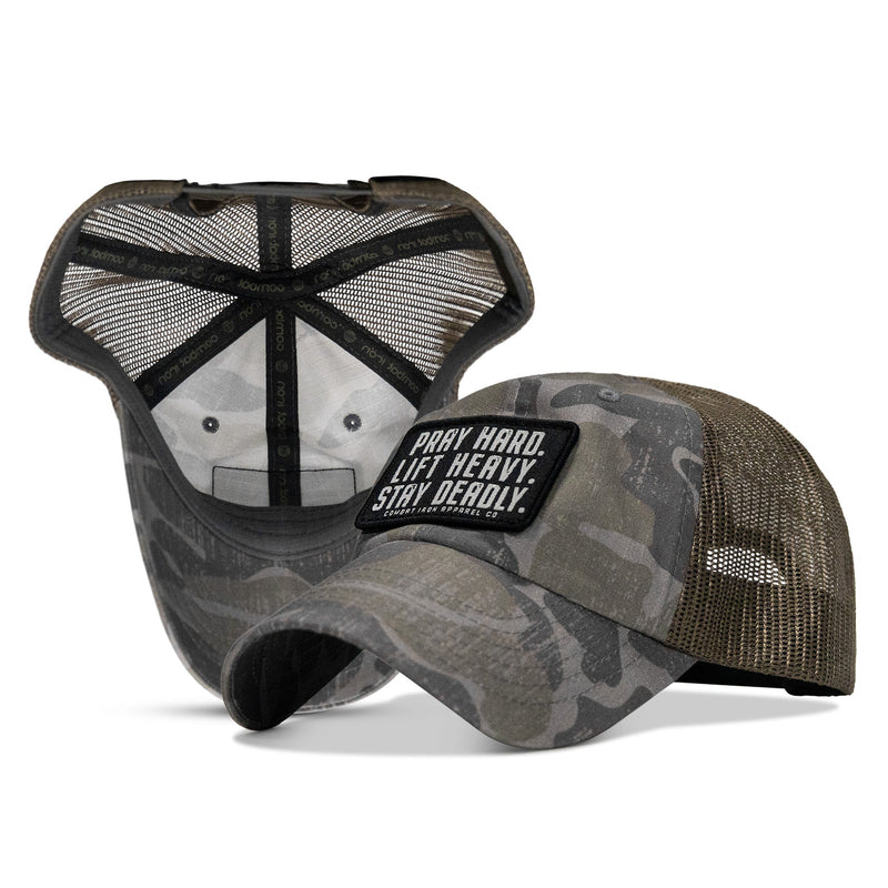 Load image into Gallery viewer, Pray Hard. Lift Heavy. Stay Deadly. Patch Tactical Ripstop Mesh Snapback Hat
