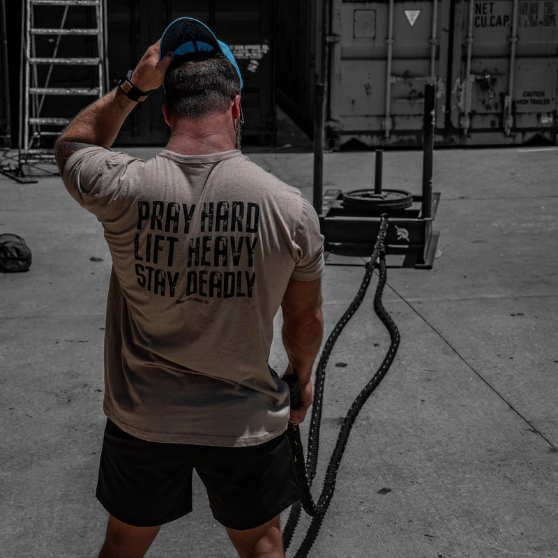 Load image into Gallery viewer, Pray Hard. Lift Heavy. Stay Deadly. V2 Men's T-Shirt
