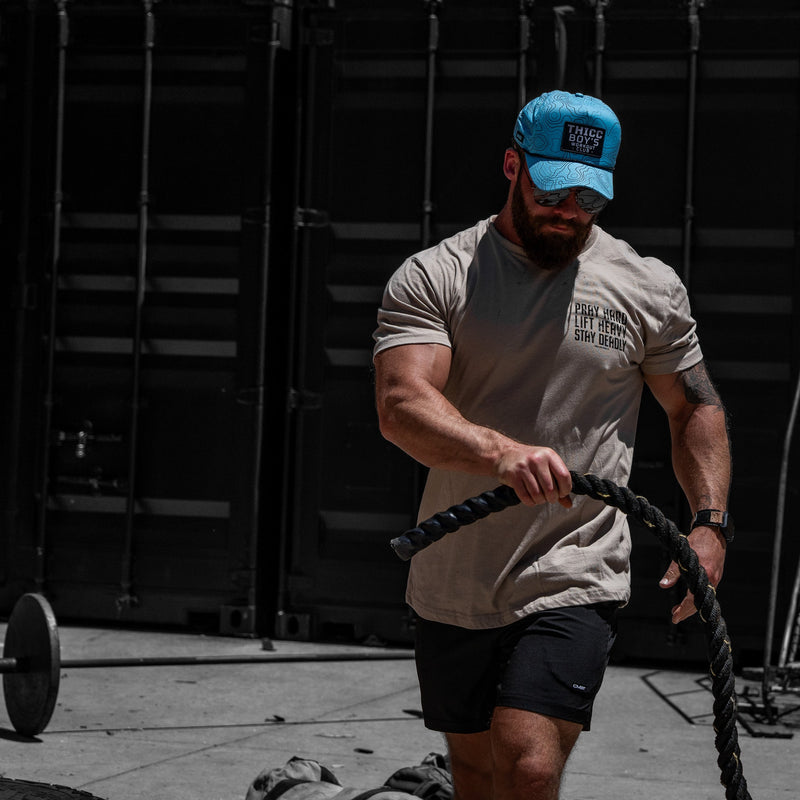 Load image into Gallery viewer, Pray Hard. Lift Heavy. Stay Deadly. V2 Men's T-Shirt
