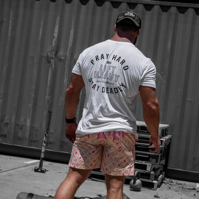 Load image into Gallery viewer, Pray Hard. Lift Heavy. Stay Deadly. Men's T-Shirt
