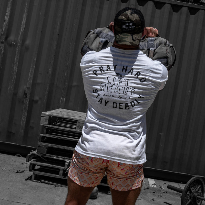Load image into Gallery viewer, Pray Hard. Lift Heavy. Stay Deadly. Men's T-Shirt
