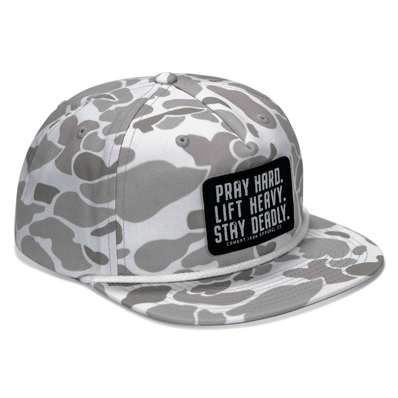 Load image into Gallery viewer, Pray Hard. Lift Heavy. Stay Deadly Patch Flatbill Hat
