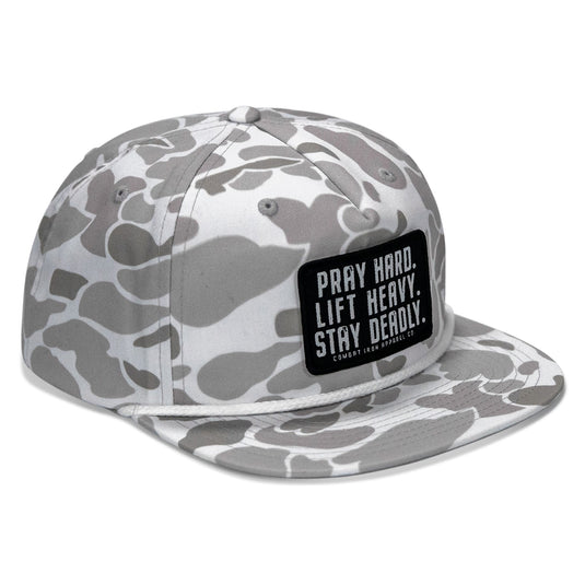 Pray Hard. Lift Heavy. Stay Deadly Patch Flatbill Hat
