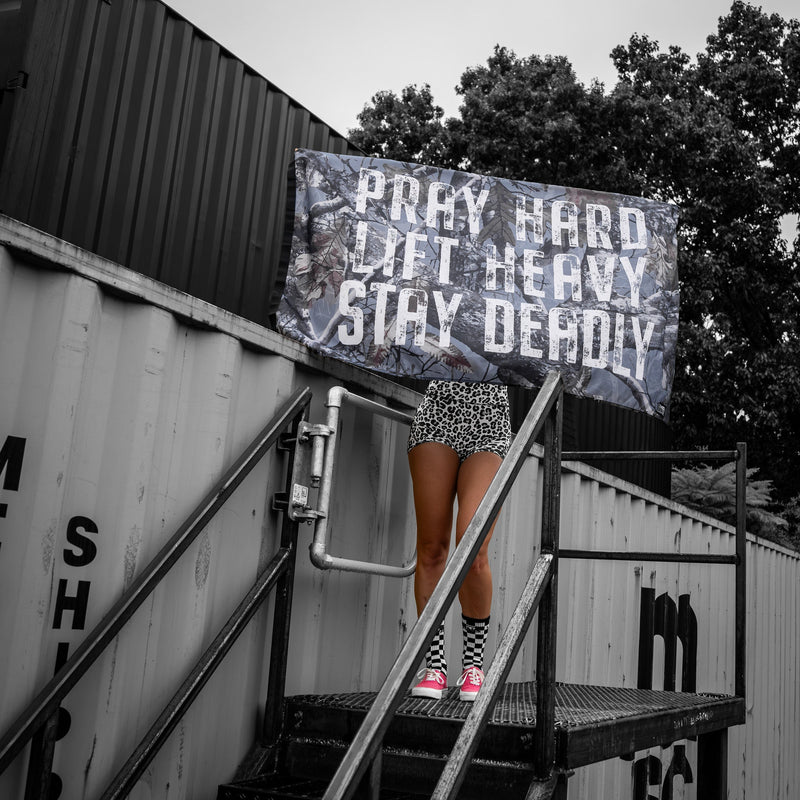 Load image into Gallery viewer, Pray Hard. Lift Heavy. Stay Deadly. 3' x 5' Flag
