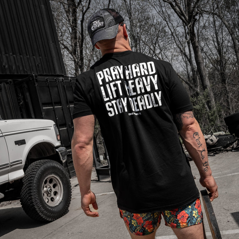Load image into Gallery viewer, Pray Hard. Lift Heavy. Stay Deadly. V2 Men's T-Shirt
