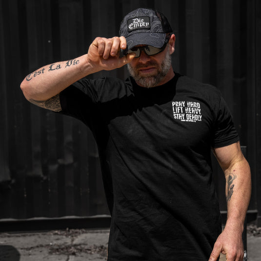 Pray Hard. Lift Heavy. Stay Deadly. V2 Men's T-Shirt