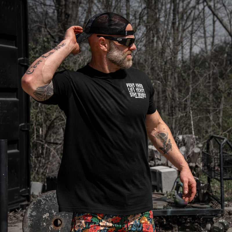 Load image into Gallery viewer, Pray Hard. Lift Heavy. Stay Deadly. V2 Men's T-Shirt

