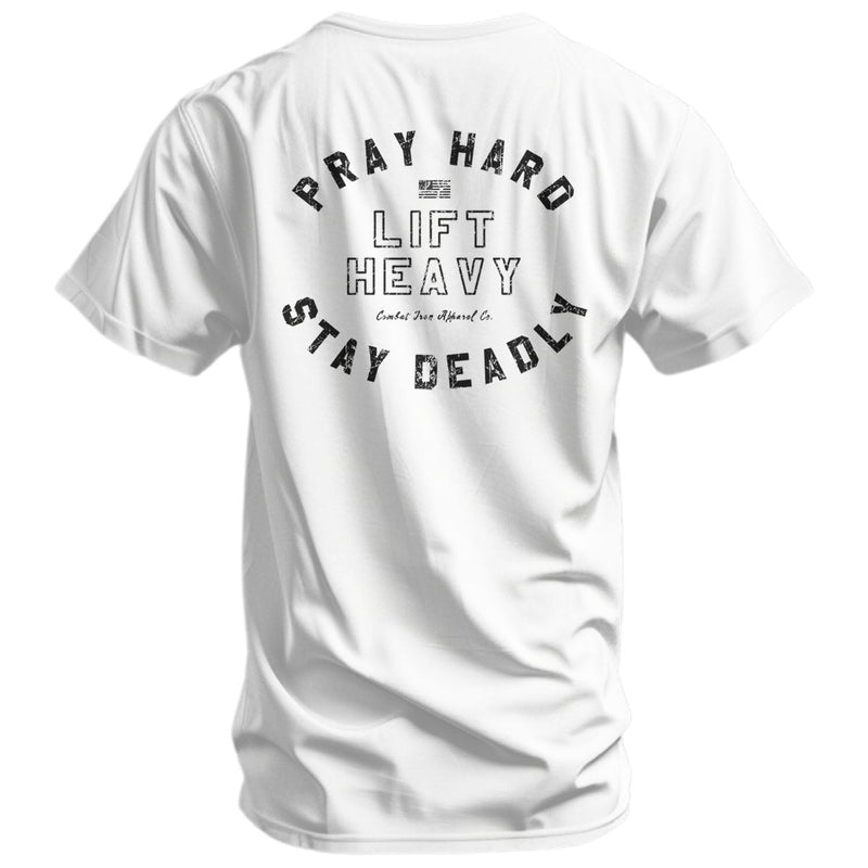Load image into Gallery viewer, Pray Hard. Lift Heavy. Stay Deadly. Men's T-Shirt

