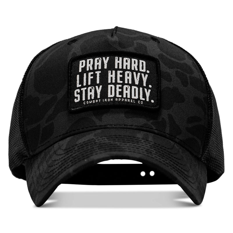 Load image into Gallery viewer, Pray Hard. Lift Heavy. Stay Deadly. Patch Snapback
