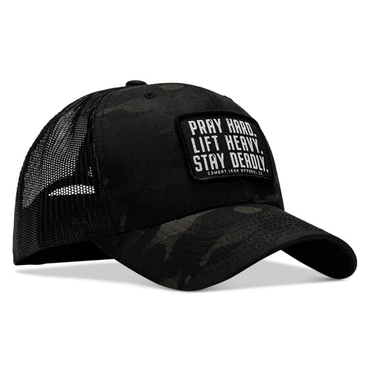Pray Hard. Lift Heavy. Stay Deadly. Patch Snapback