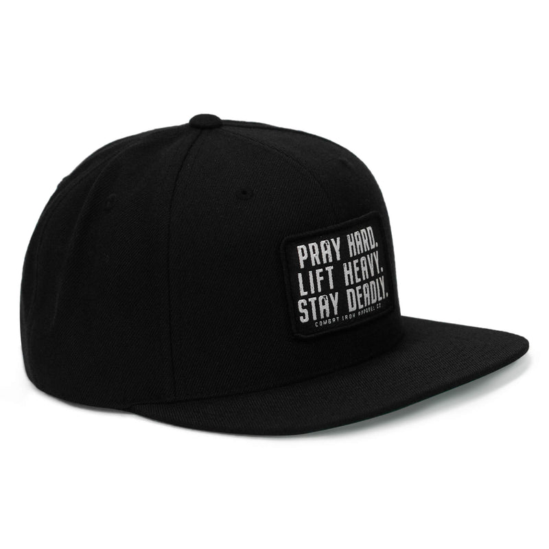 Load image into Gallery viewer, Pray Hard. Lift Heavy. Stay Deadly. Flat Bill SnapBack Hat
