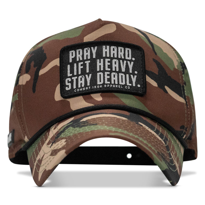 Load image into Gallery viewer, Pray Hard. Lift Heavy. Stay Deadly. Patch Waterproof Weekender Snapback
