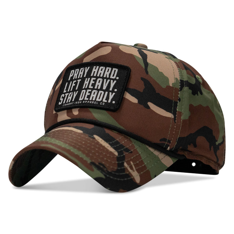Load image into Gallery viewer, Pray Hard. Lift Heavy. Stay Deadly. Patch Waterproof Weekender Snapback
