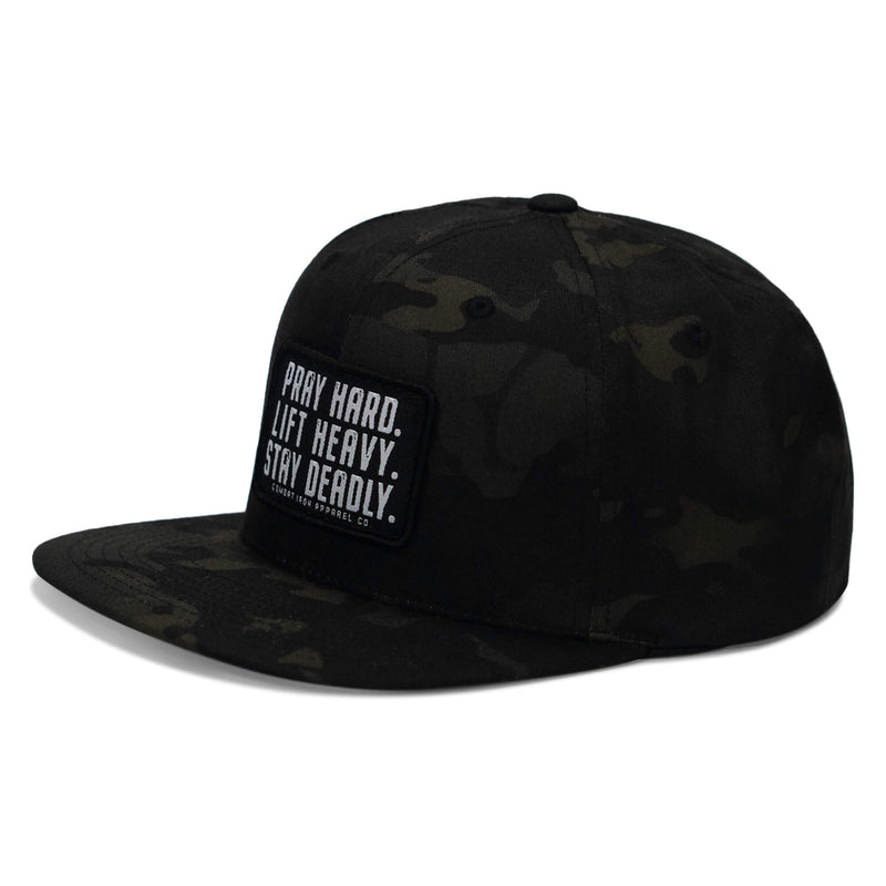 Load image into Gallery viewer, Pray Hard. Lift Heavy. Stay Deadly. Flat Bill SnapBack Hat
