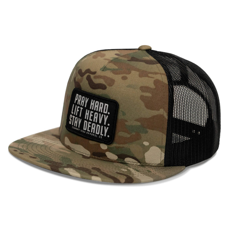Load image into Gallery viewer, Pray Hard. Lift Heavy. Stay Deadly. Flat Bill SnapBack Hat
