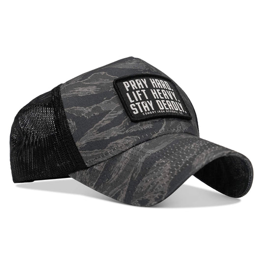 Pray Hard. Lift Heavy. Stay Deadly. Patch Five Panel Breacher Snapback Hat