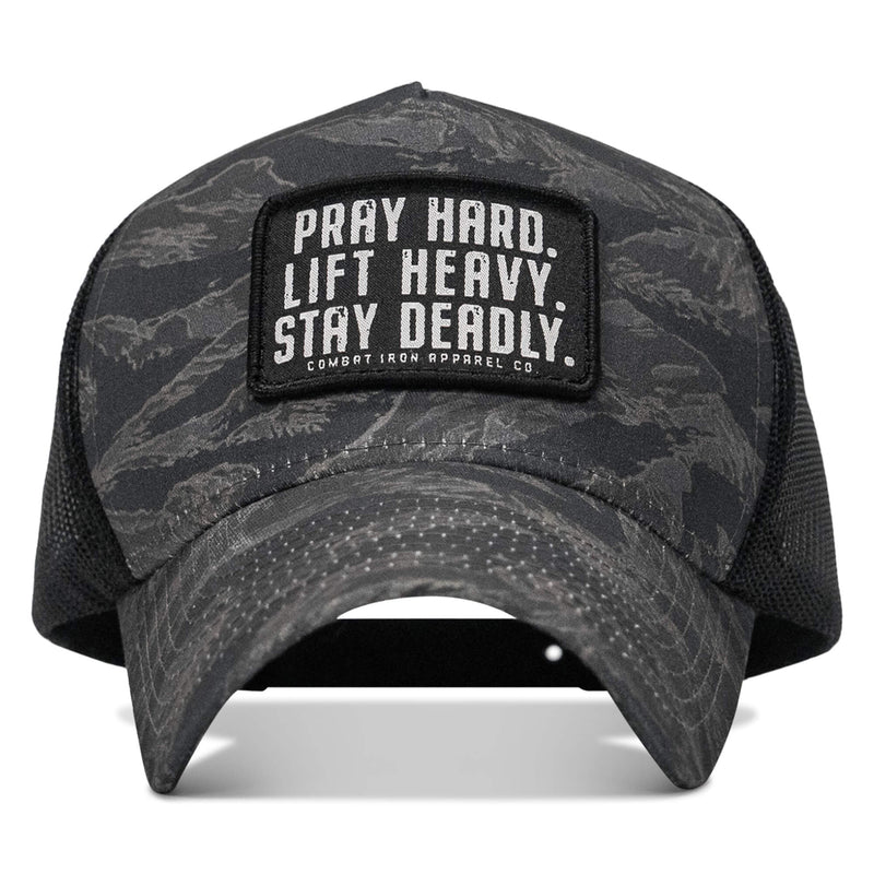 Load image into Gallery viewer, Pray Hard. Lift Heavy. Stay Deadly. Patch Five Panel Breacher Snapback Hat
