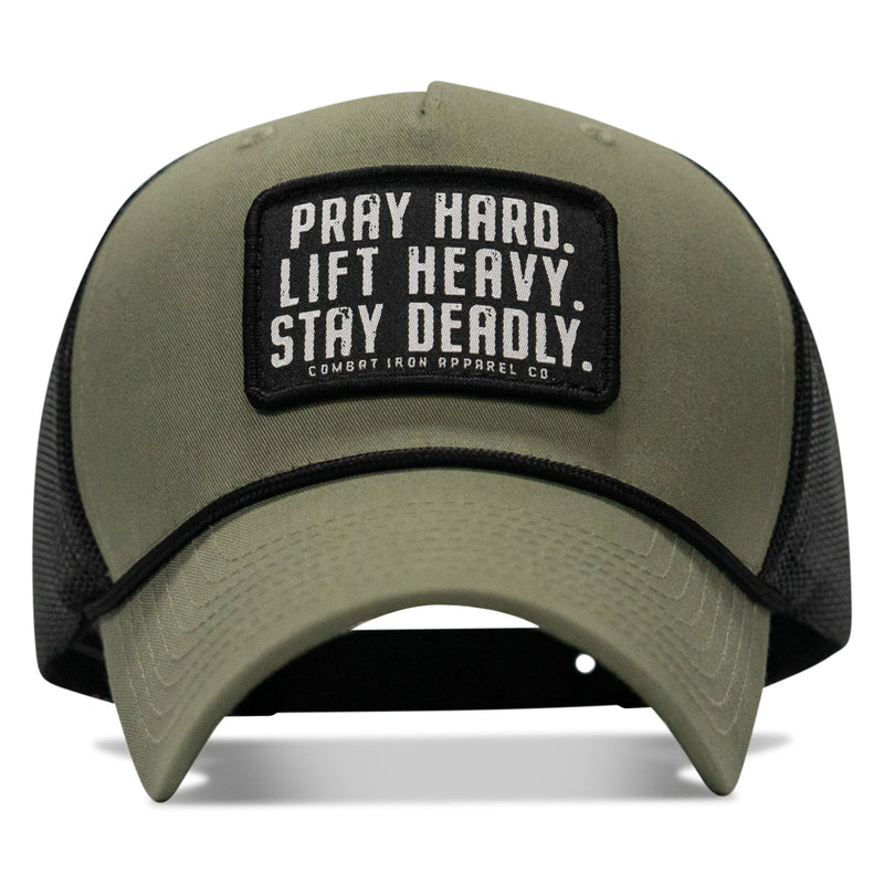 Load image into Gallery viewer, Pray Hard. Lift Heavy. Stay Deadly. Patch Rope Snapback Hat
