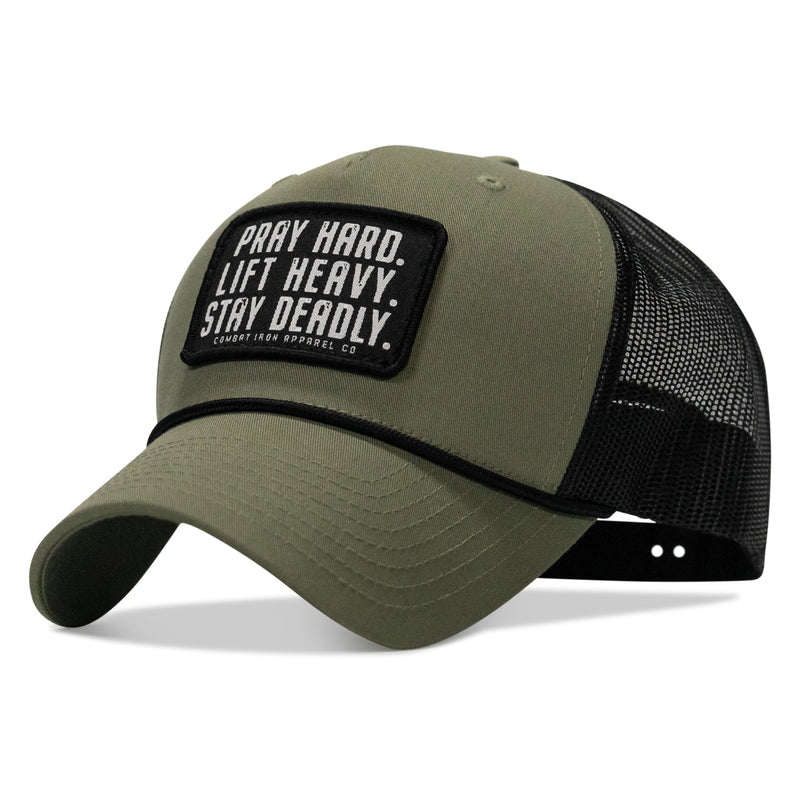 Load image into Gallery viewer, Pray Hard. Lift Heavy. Stay Deadly. Patch Rope Snapback Hat
