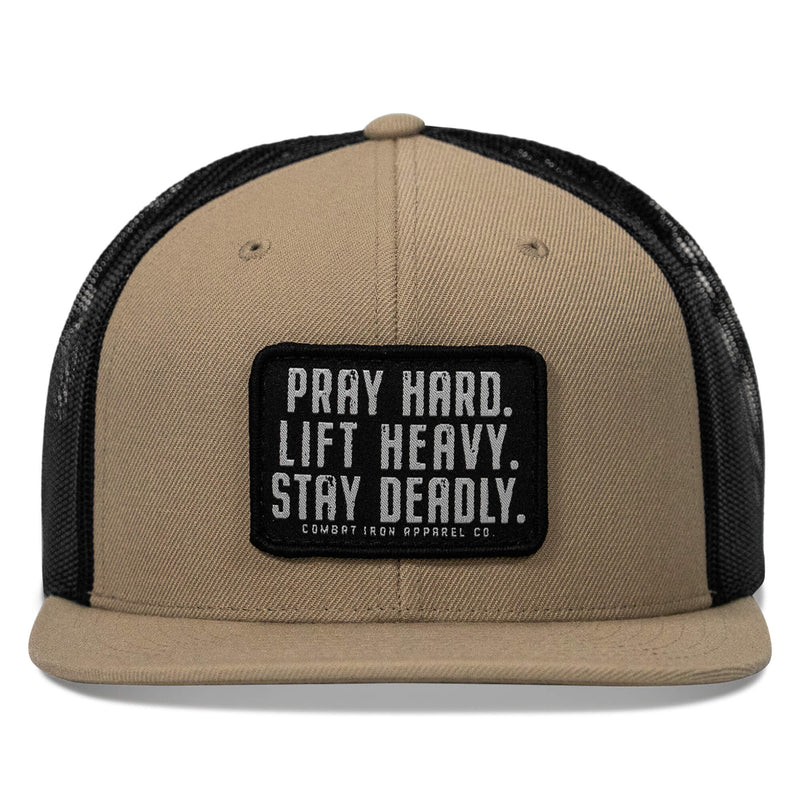 Load image into Gallery viewer, Pray Hard. Lift Heavy. Stay Deadly. Flat Bill SnapBack Hat
