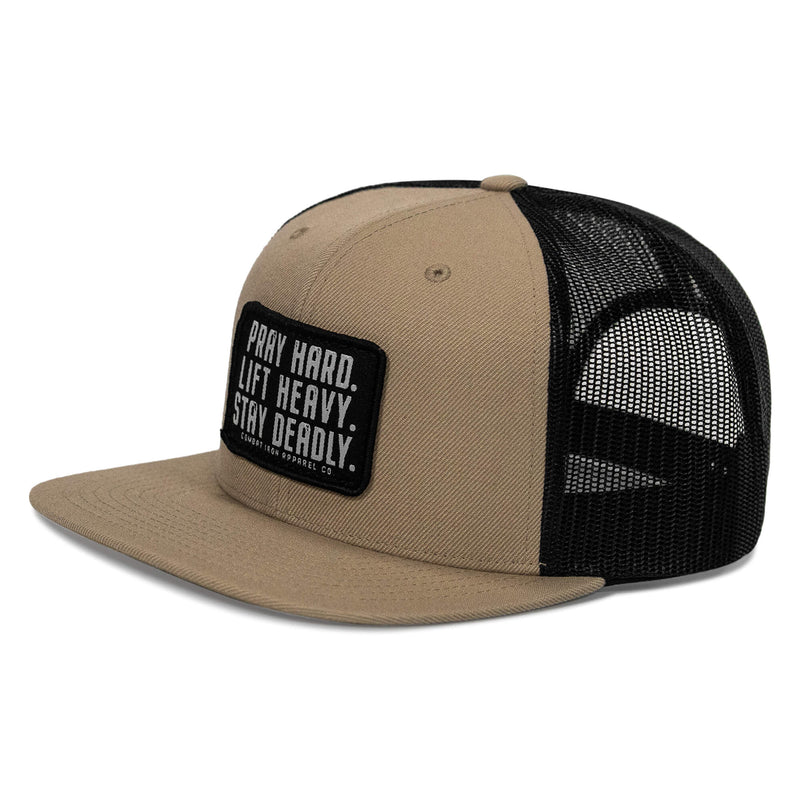 Load image into Gallery viewer, Pray Hard. Lift Heavy. Stay Deadly. Flat Bill SnapBack Hat
