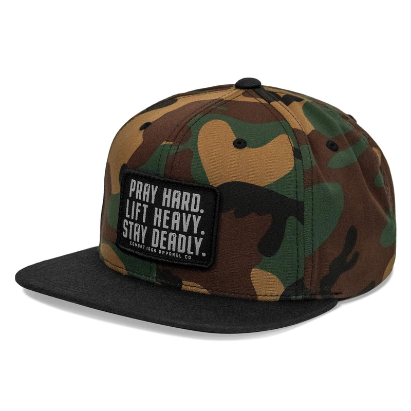 Load image into Gallery viewer, Pray Hard. Lift Heavy. Stay Deadly. Flat Bill SnapBack Hat
