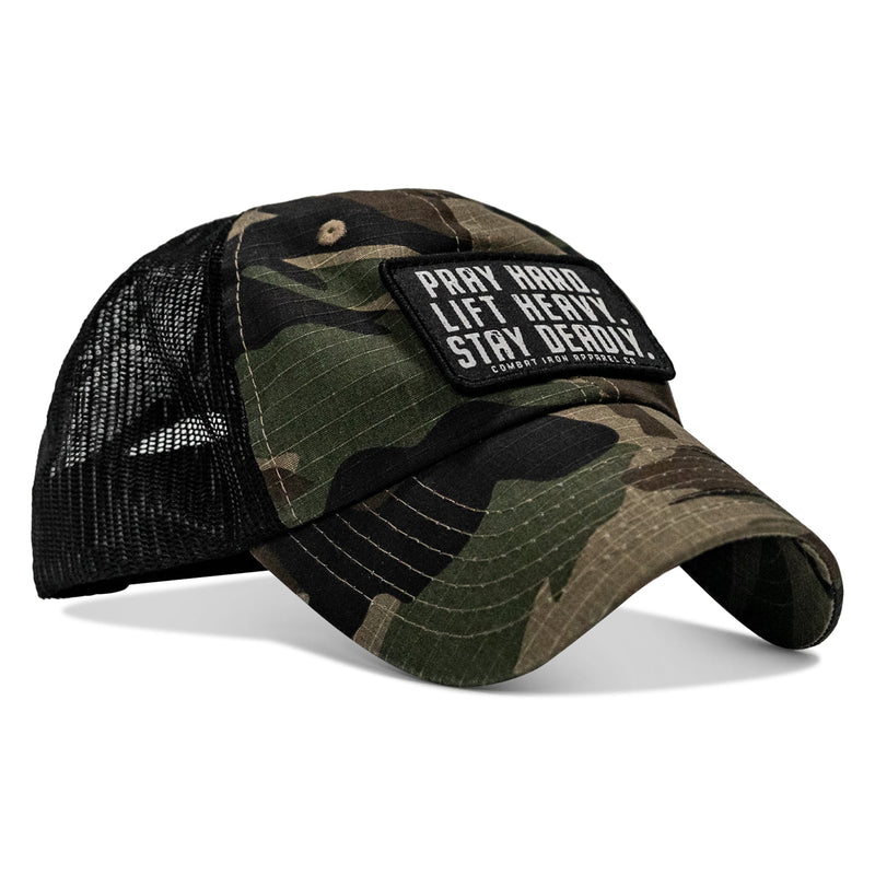 Load image into Gallery viewer, Pray Hard. Lift Heavy. Stay Deadly. Patch Tactical Ripstop Mesh Snapback Hat
