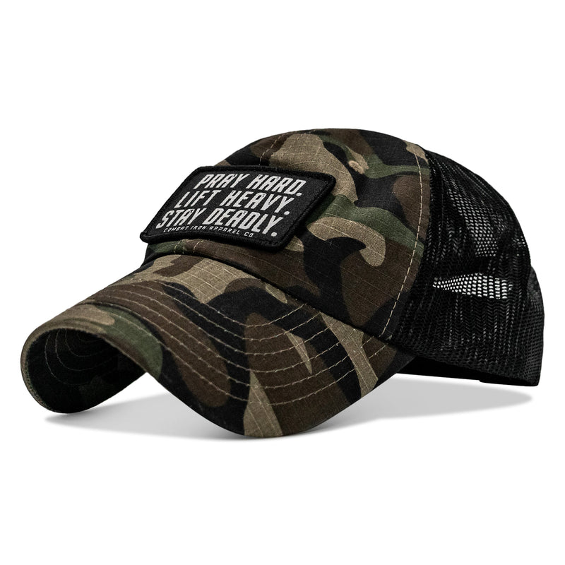 Load image into Gallery viewer, Pray Hard. Lift Heavy. Stay Deadly. Patch Tactical Ripstop Mesh Snapback Hat
