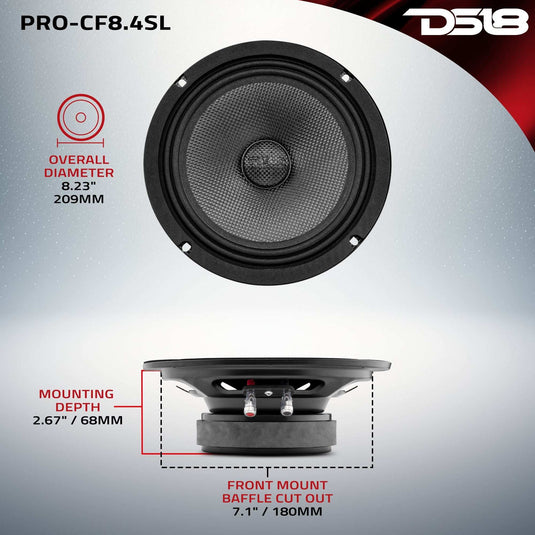 PRO 8" Shallow Carbon Fiber Water resistant Cone Mid-Bass Loudspeaker 275 Watts Rms 4-Ohm - Skoutley Outdoors LLC