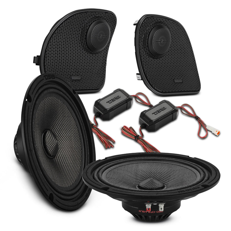 Load image into Gallery viewer, Harley-Davidson Road Glide 2014–2023 Front Stage Audio Upgrade Kit | 6.5" Slim Midrange Speakers + Bullet Tweeter NVY Grilles
