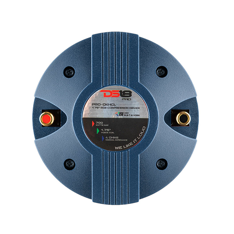 Load image into Gallery viewer, DS18 PRO-DKHCL PRO 1&quot; Twist On Throat Compression Driver 1.75&quot; Titanium VC with RGB Led Light Horn and Built-in Crossover 700 Watts 4 Ohms
