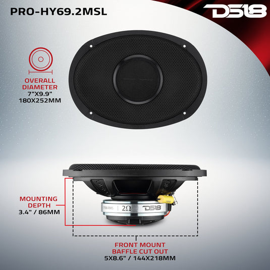 PRO 6x9” Hybrid Slim Loudspeaker with Water-Resistant Cone and Compression Driver Horn | 175W RMS 2-Ohm