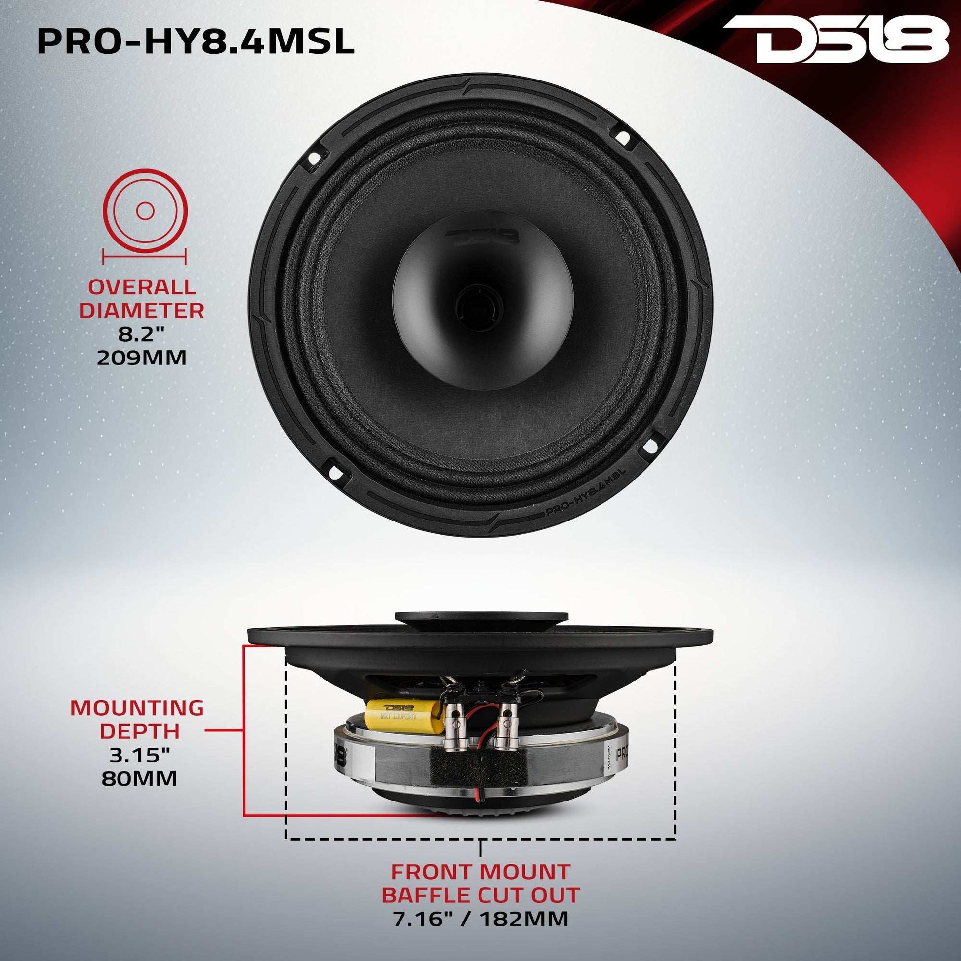 PRO 8" Shallow Coaxial Hybrid Mid-Range Loudspeaker with Built-in Driver 200 Watts Rms 4-Ohm - Skoutley Outdoors LLC