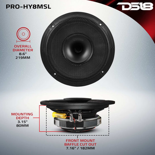 PRO 8" Shallow Coaxial Hybrid Mid-Range Loudspeaker with Built-in Driver 200 Watts Rms 8-Ohm - Skoutley Outdoors LLC