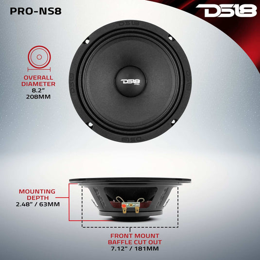 PRO 8" Shallow Neodymium Full-Range Loudspeaker 200 Watts Rms 8-Ohm - Skoutley Outdoors LLC