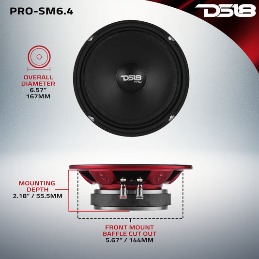 PRO 6.5" Slim Mid-Range Loudspeaker with Water-Resistant Cone | 200W RMS 4-Ohm