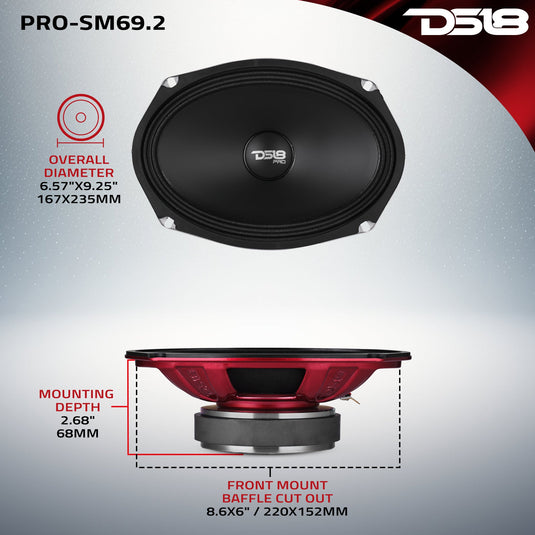 PRO 6x9" Shallow Water-Resistant Mid-Range Loudspeaker | 250W RMS 2-Ohm