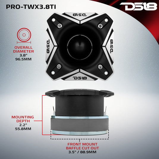 3.8" Super Bullet Tweeter | 250W RMS 1.5" Titanium 8-Ohm Vc