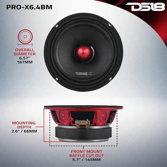PRO-X 6.5" Mid-Range Loudspeaker with Bullet and OEM Adapter Kit | 250W RSM 4-Ohm