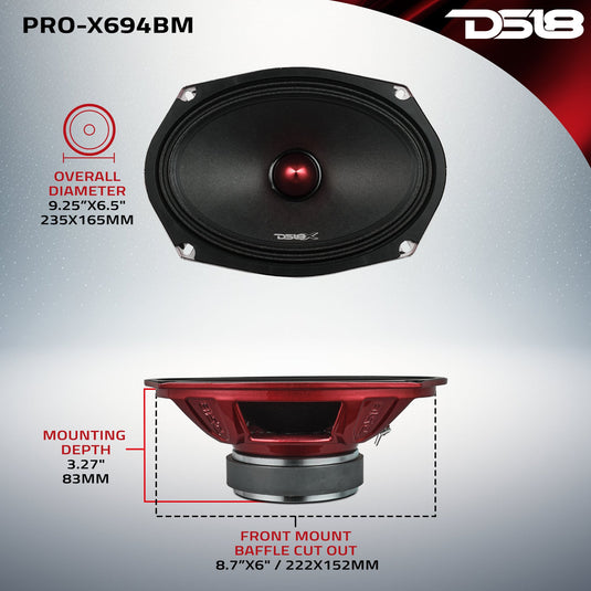 PRO-X 6X9" Mid-Range Loudspeaker with Bullet | 200W RMS 4-Ohm