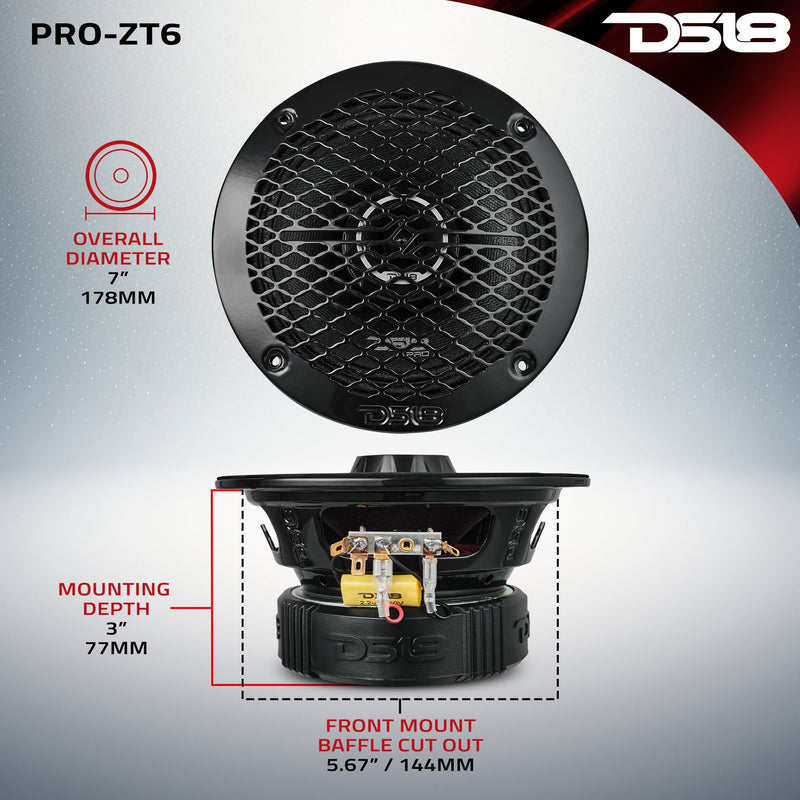 Load image into Gallery viewer, PRO-ZT 6.5" Coaxial Mid-Range Loudspeaker with Water-Resistant Cone Built-in Bullet Tweeter and Grill | 225W RMS 4-Ohm
