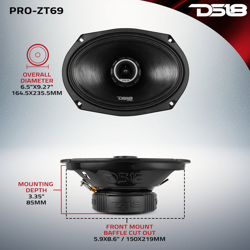 Load image into Gallery viewer, PRO-ZT 6x9&quot; Coaxial Mid-Range Loudspeaker with Water Resistant Cone Built-in Bullet Tweeter and Grill | 275W RMS 4-Ohm

